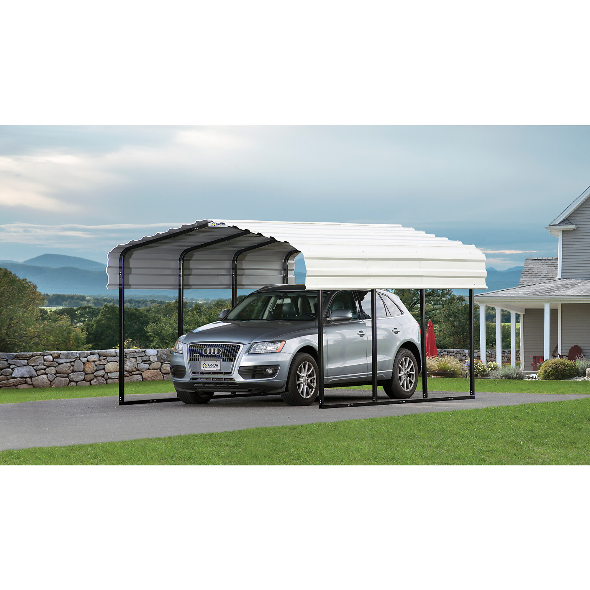 Arrow Steel Carport, Eggshell, 15ft.L x 10ft.W x 7ft.H, Model# CPH101507